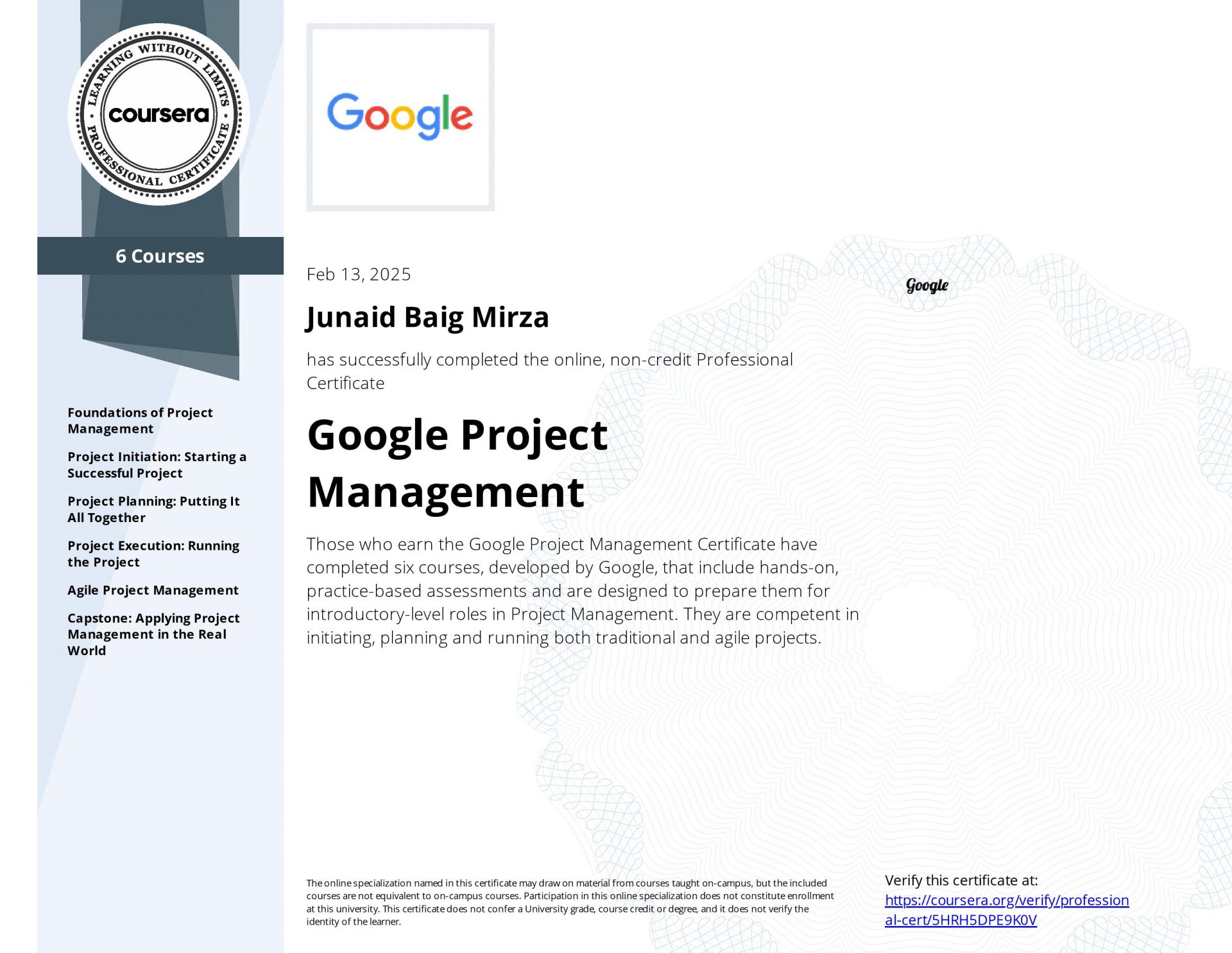 Google Project Management Specialization